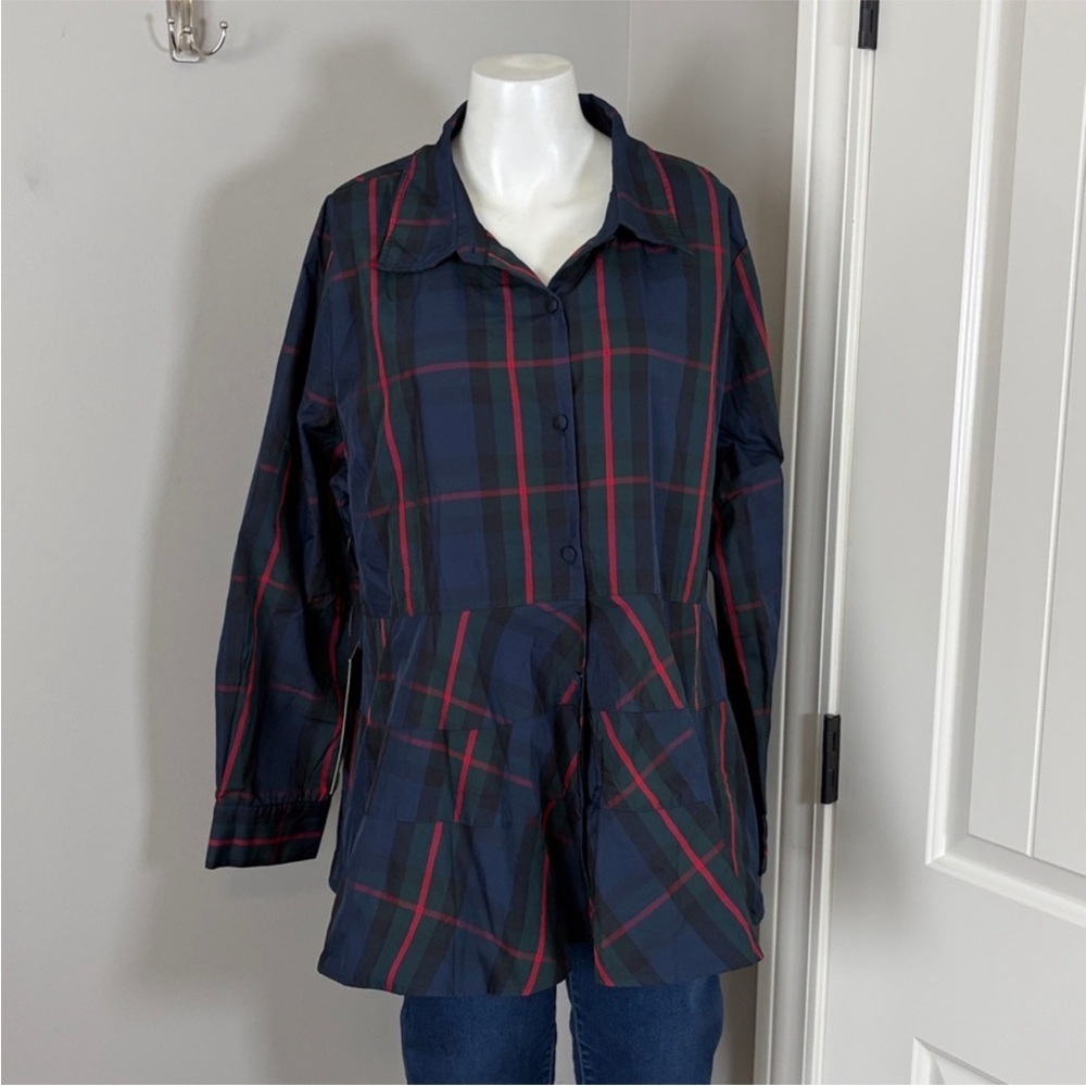 Tuckernuck POMANDER PLACE Fraser Plaid Ashlen Blouse Navy Blue Green Sz S - Picture 6 of 13
